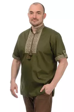 Чоловіча вишиванка з коротким рукавом (колір хакі)