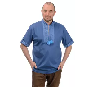 Вишита сорочка з коротким рукавом чоловіча (блакитна)